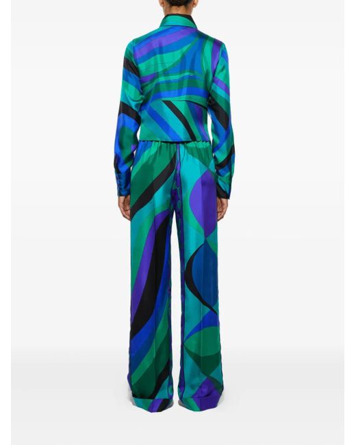 Emilio Pucci Blue Pesci-Patterned Wide-Leg Trousers