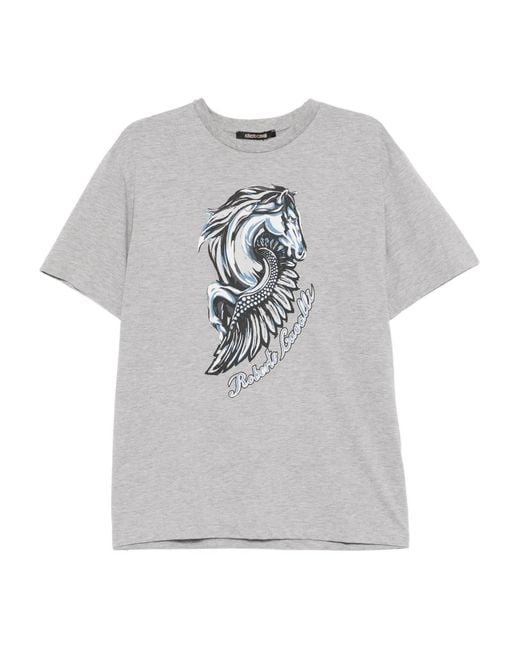 Roberto Cavalli Gray Graphic-Print Crew-Neck T-Shirt for men