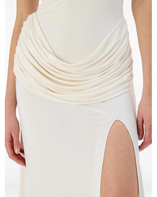 Occleus White Merelyn Draped-Design Slit-Detail Maxi Dress