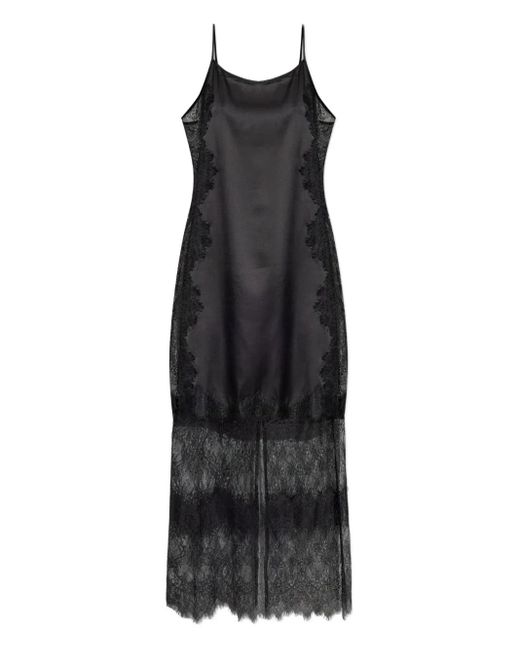 Munthe Black Lazo Satin Lace-Trimmed Slip Maxi Dress