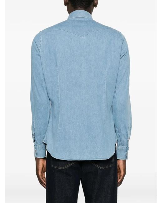 Eleventy Blue Flap-Pocket Denim Shirt for men