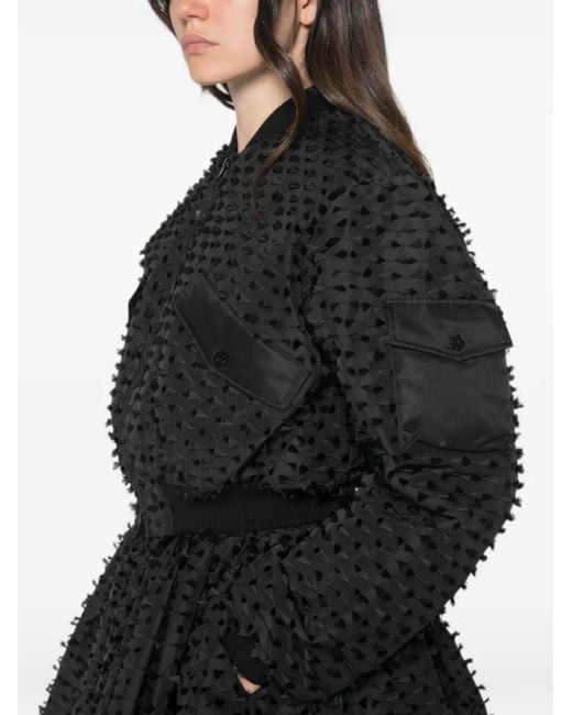 CECILIE BAHNSEN Black Fil-Coupé Flared-Hem Jacket