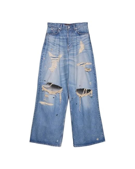 MASU Blue Distressed Wide-Leg Jeans for men