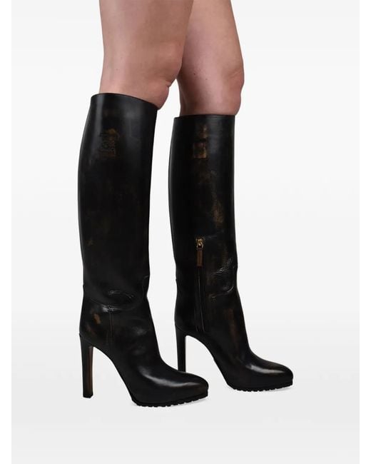 Ralph Lauren Black Monogrammed Almond Leather Boots