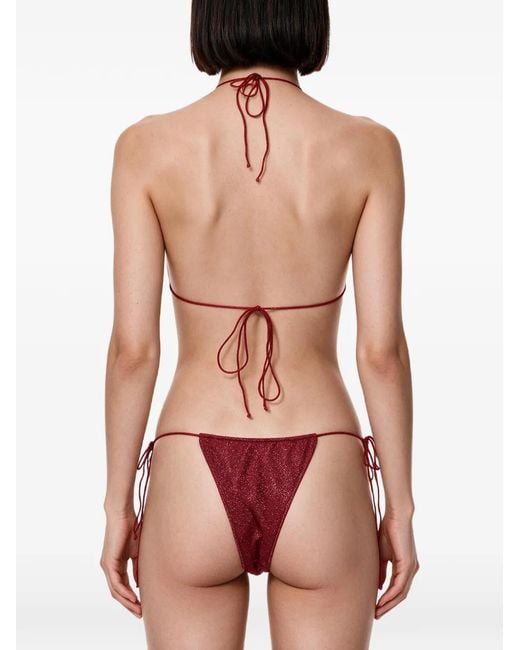 Oseree Red Glitter-Effect Triangle Bikini