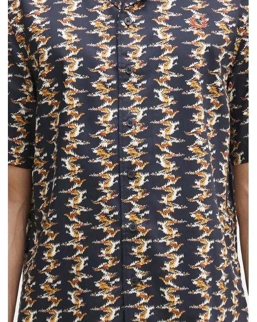 Fred Perry Black Camp-Collar Patterned Shirt for men