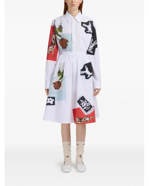 Marni White Patchwork-Design Midi Skirt