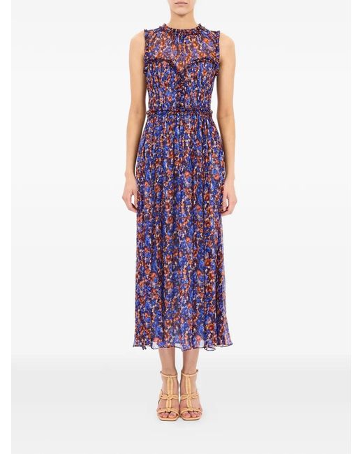 Ulla Johnson Purple Kasia Floral-Print Ruffled Midi Dress