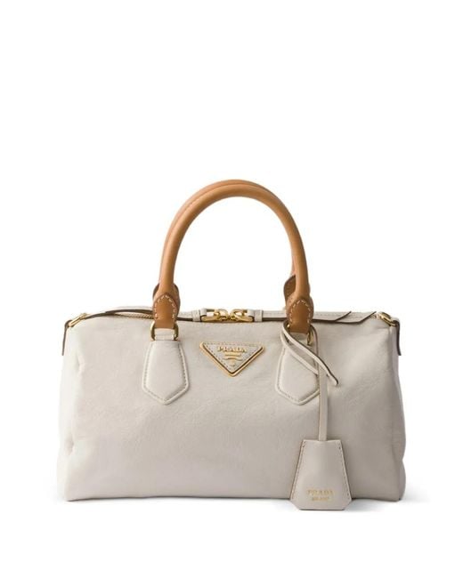 Prada Natural Small Leather Top-Handle Bag