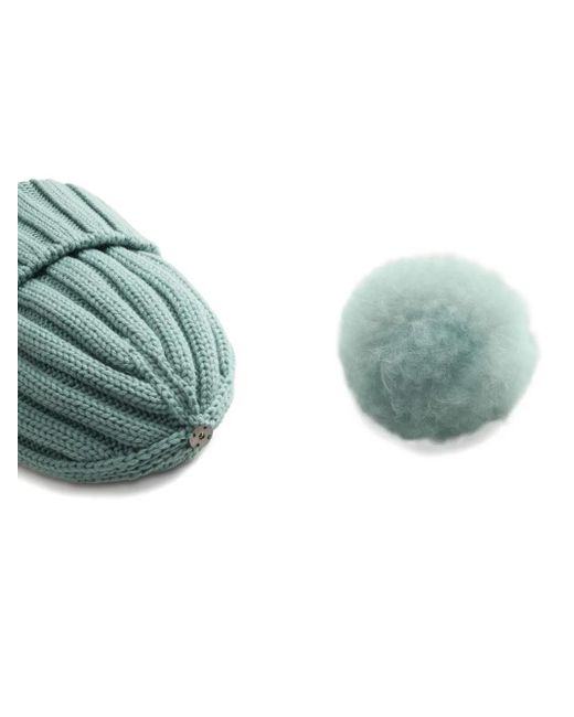 Woolrich Blue Gerippte Bommelmütze