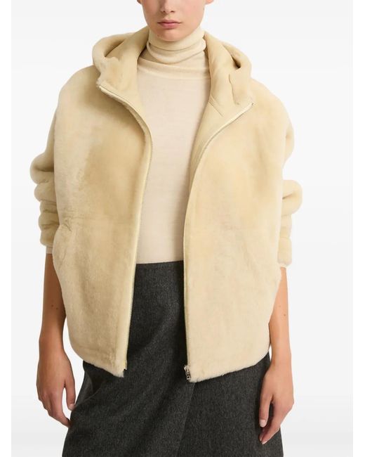 Yves Salomon Natural Hooded Shearling Jacket