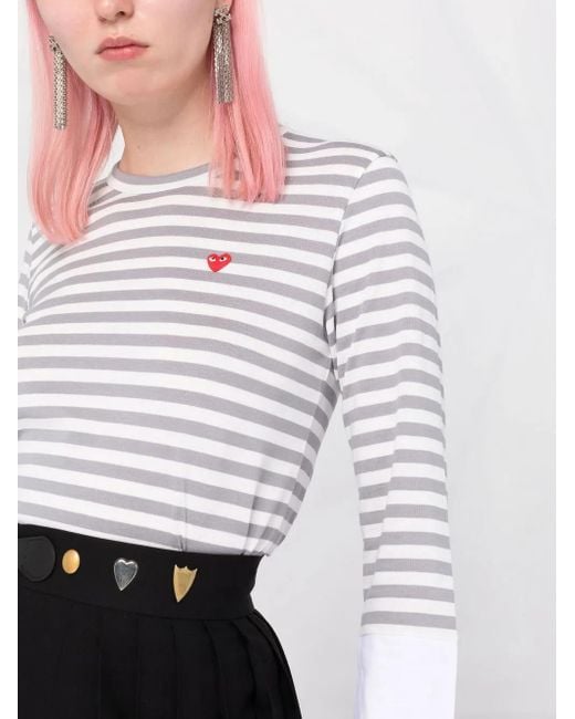COMME DES GARÇONS PLAY Gray Horizontal-Stripe Long-Sleeve T-Shirt