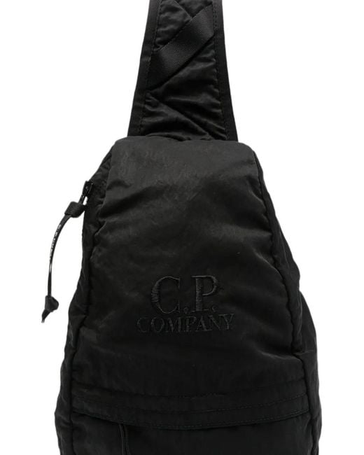 C P Company Black Logo-Embroidered Backpack for men