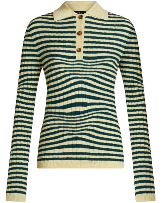 Etro Green Striped Knit Polo Shirt