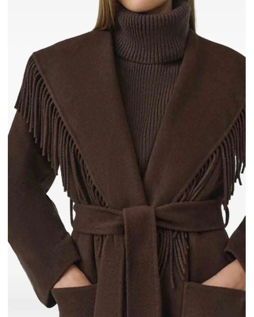 Jonathan Simkhai Black Carrie Fringe-Trimmed Belted Coat