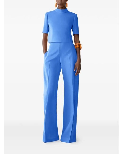 Carolina Herrera Blue Short-Sleeve Mock Neck Top