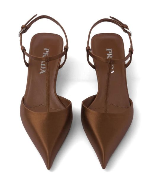 Prada ロゴ サテンパンプス Brown