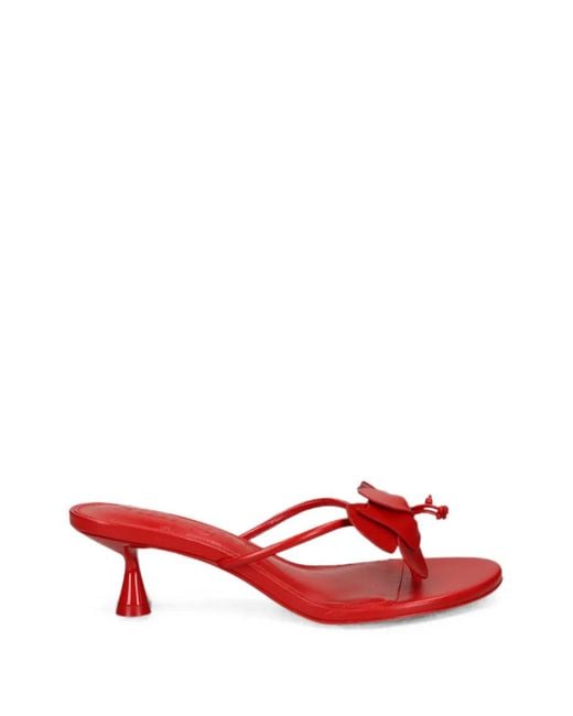 Cult Gaia Red Floral-Detail Kitten-Heel Sandals