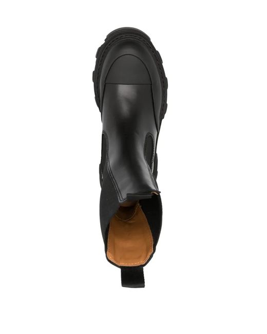 Ganni Black Chelsea Leather Ankle Boots