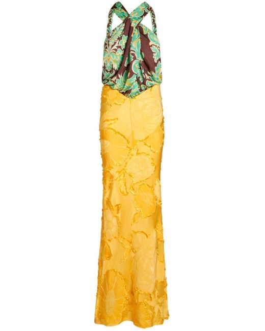 Etro Metallic Halterneck Floral-jacquard Dress