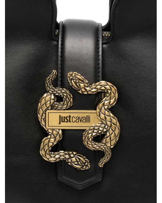 Just Cavalli Black Snake-Detail Tote Bag