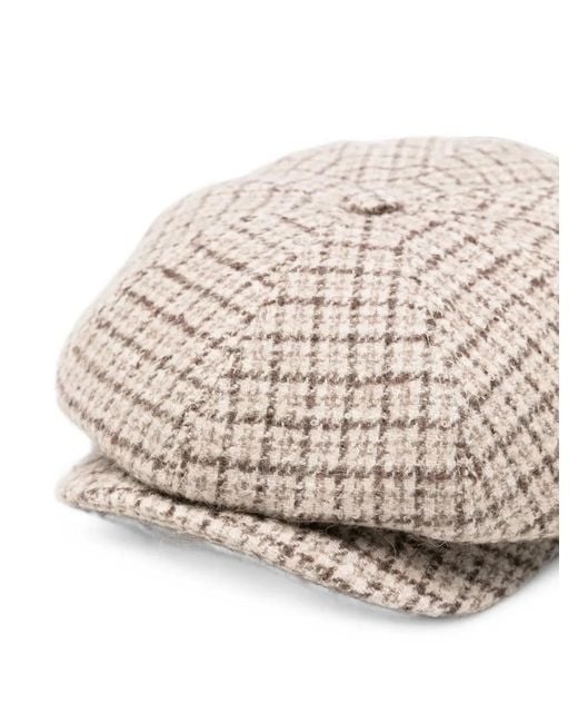 Eleventy Natural Check-Pattern Baker-Boy Cap for men