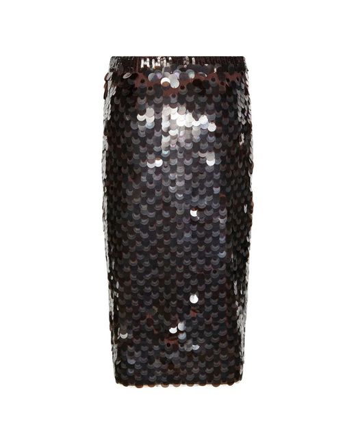 P.A.R.O.S.H. Black Sequin Midi Skirt