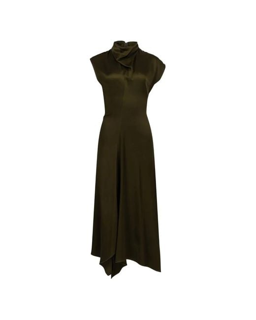 Victoria Beckham Green Draped Satin Midi Dress