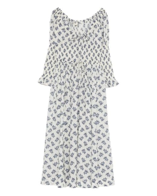 Doen Gray Kaira Scoop-Neck Flower-Print Midi Dress