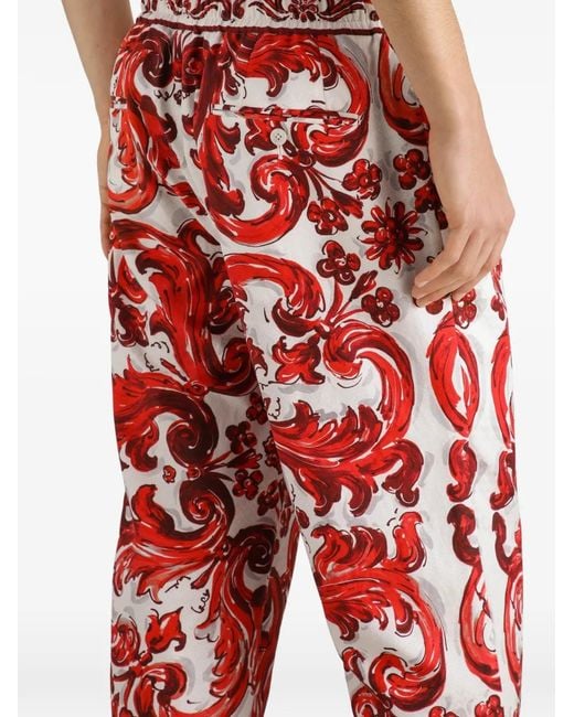 Dolce & Gabbana Red Majolica-Print Jacquard Jogging Trousers for men