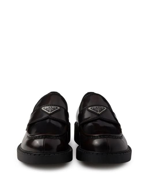 Prada Black Leather Logo Plaque Loafers for men