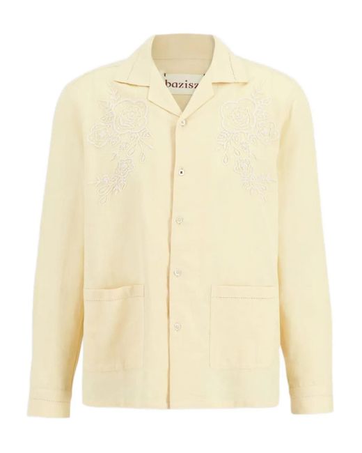BAZISZT Natural Cade Floral-Embroidered Long-Sleeve Shirt for men