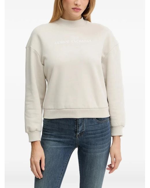 ARMANI EXCHANGE White High-Neck Logo Sweatshirt