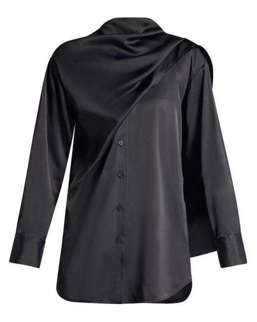 Ferragamo Black Shawl Detail Satin-finished Shirt