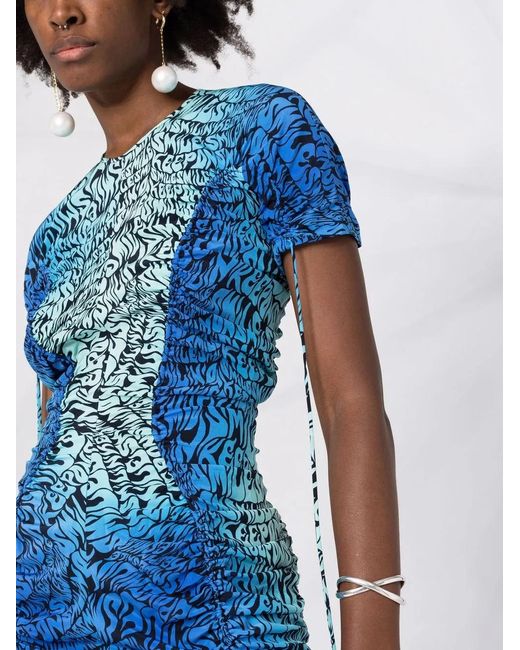 Stella McCartney Blue Ruched Graphic-Print Minidress