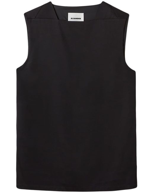 Jil Sander Black Square-neck Twill-weave Vest for men