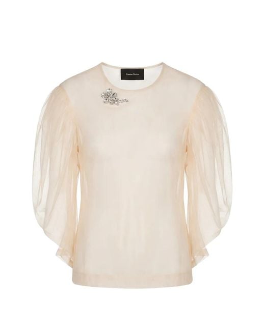 Simone Rocha White Crystal-Embellished Puff-Sleeve Top