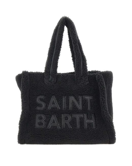 Mc2 Saint Barth Black Colette Teddy Embroidered Tote Bag