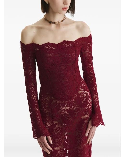 2310 STUDIO Red Off-Shoulder Lace Maxi Dress