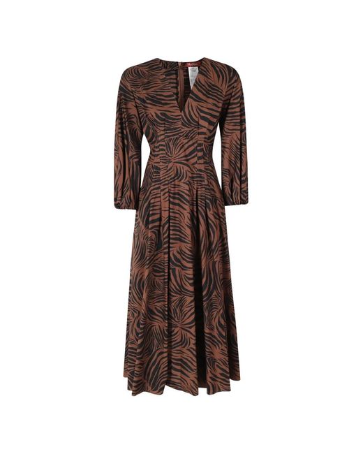 Max Mara Brown Mstastice Zebra-Print V-Neck Midi Dress