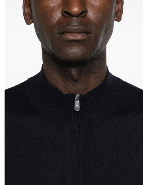 Fedeli Black Zip-Front Panelled Sweater for men