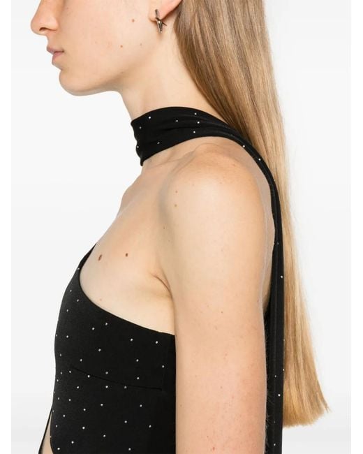 Nissa Black Crystal-Embellished Asymmetric Maxi Dress
