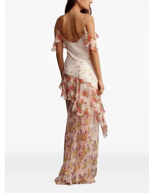 Donde Esteban Natural Ruffled Silk-Chiffon Maxi Dress