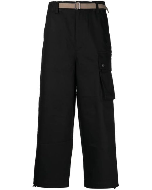 Spoonyard Black Cropped Wide-Leg Cargo Trousers for men