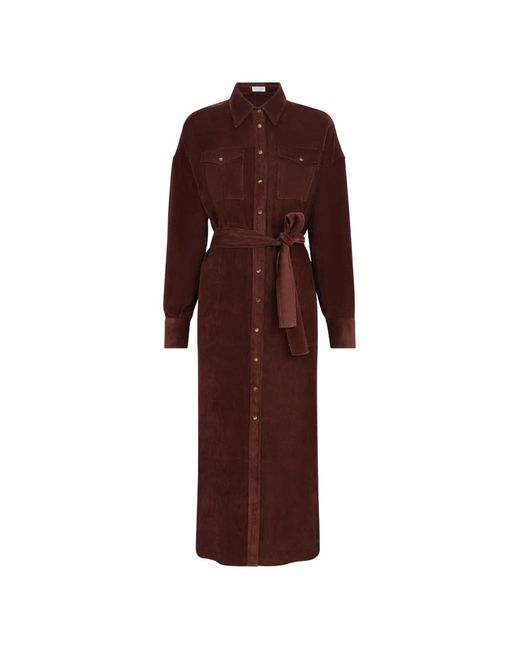 Brunello Cucinelli Red Fluid Corduroy Shirt Dress