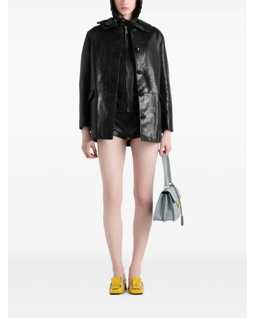 Prada Black Button-Up Leather Jacket
