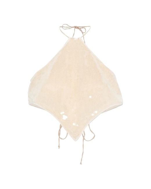 Oseree White Sequin-Embellishment Top