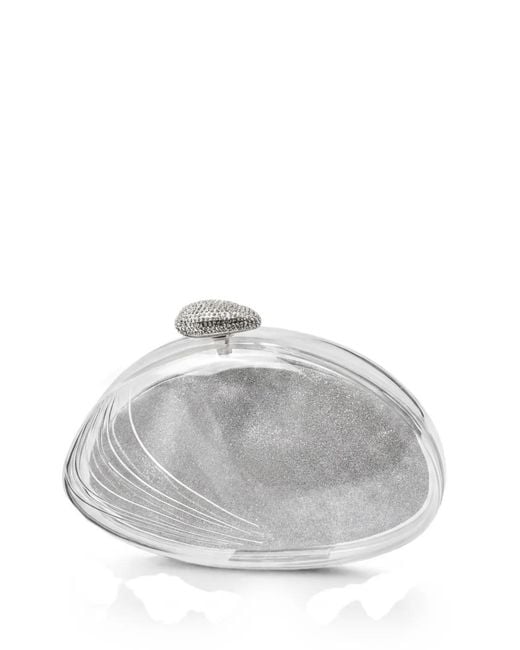 Benedetta Bruzziches Gray Crystal-Embellished Shell Clutch Bag