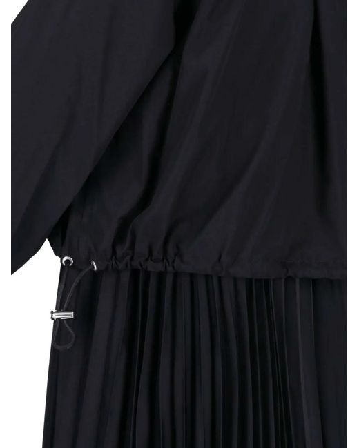 Sacai Black Pleated Drawstring-Waist Dress