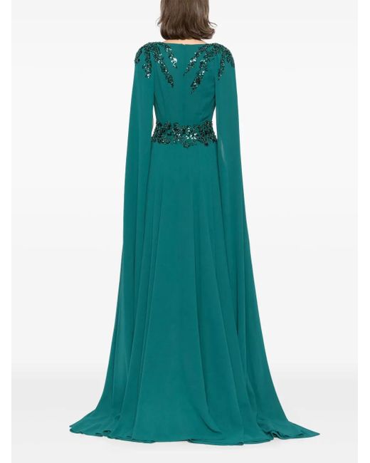 Saiid Kobeisy Green Crepe Cape Dress
